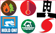 Graphics of symbols for various emergency management disasters