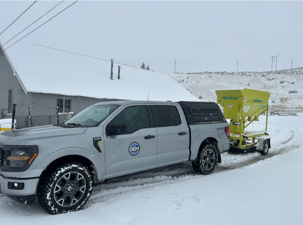 Malheur County sand bagging machine hooked up to OEM Truck