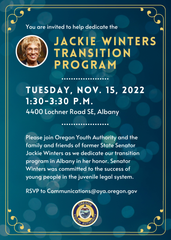 Important info for Jackie Winters Transition Program dedication