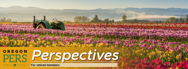 Retirees Perspectives April 2022 banner image: Oregon tulips