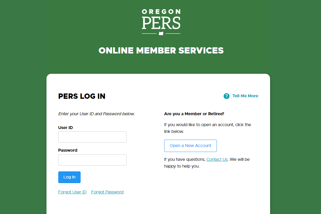 Online Member Services (OMS) login screen