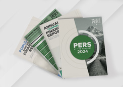 PERS reports -- The covers of four annual reports are displayed in fan arrangement