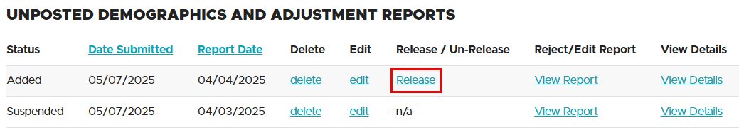 EDX screen -- release a report