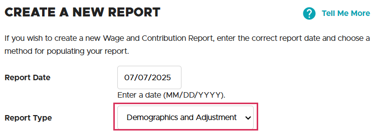 Create a new Demographics and Adjustment report