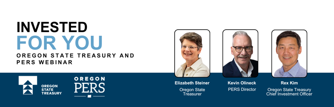 Treasury webinar graphic no label cropped -- Graphic is a mix of blue, white and black with photos of three hosts and "Invested for you" on it