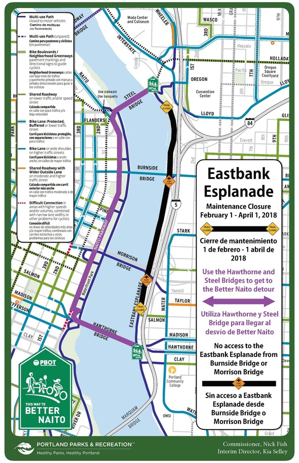 Eastbank Esplanade Detour Map