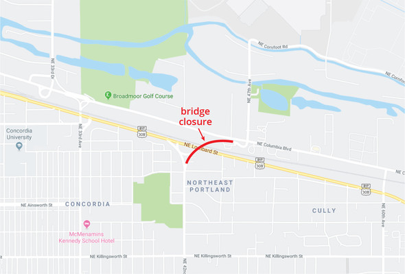 NE 42nd Avenue bridge Closure Map By Brady Lovell