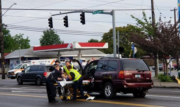A crash at 6:55 a.m. on May 21, 2019 that required police and medical response. 