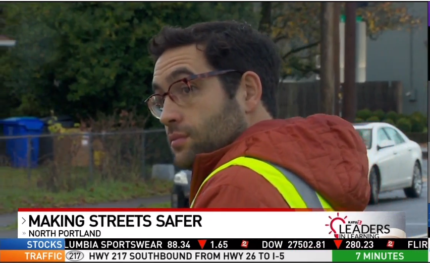 A still of Sam Balto looking back at the camera from the KATU2 news video.