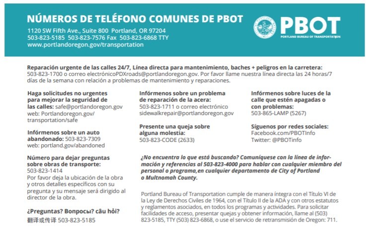 NÚMEROS DE TELÉFONO COMUNES DE PBOT