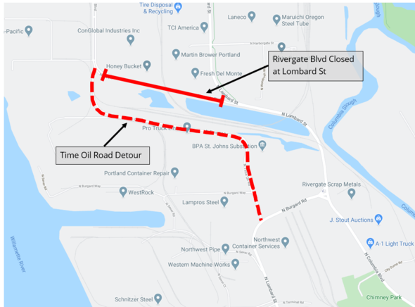 N Rivergate Blvd Detour Map