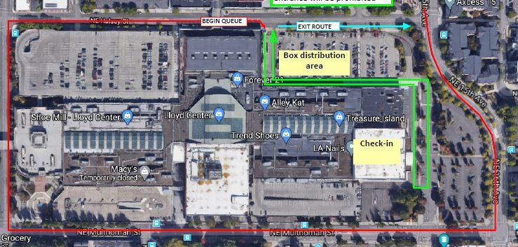 Salvation Amy food box giveaway Lloyd Center map