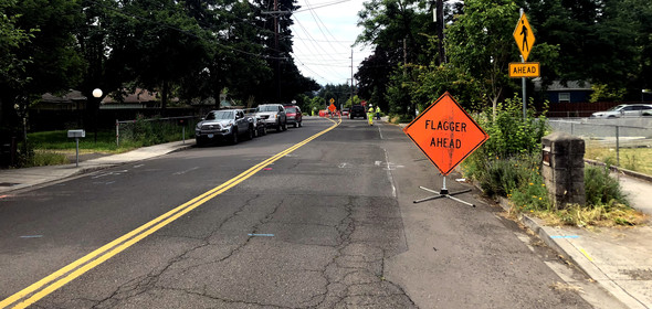 SE 136th under construction between SE Clinton and Powell