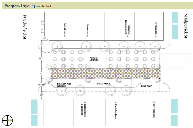 Design layout of the South Block of the Denver Ave Street Plaza