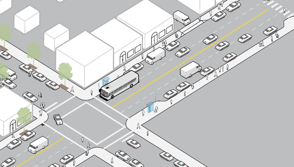 an illustration of alternative 1 of the SE Hawthorne Pave and Paint project