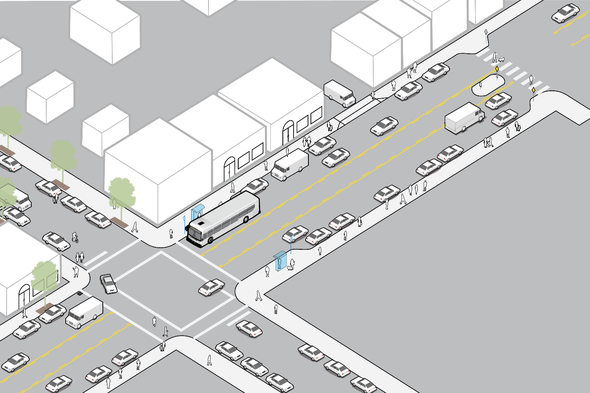 an illustration of alternative 2 of the Hawthorne Pave and Paint project