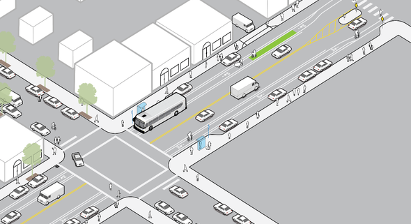 an illustration of alternative 3a of the Hawthorne Pave and Paint project