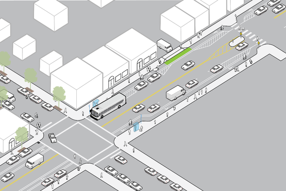 an illustration of alternative 3b for the Hawthorne Pave and Paint project