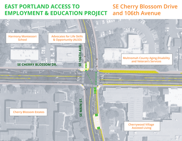 SE Cherry Blossom Drive at 106th Avenue striping design rendering