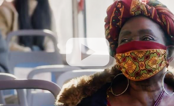 What were made of Black woman on bus PSA mask