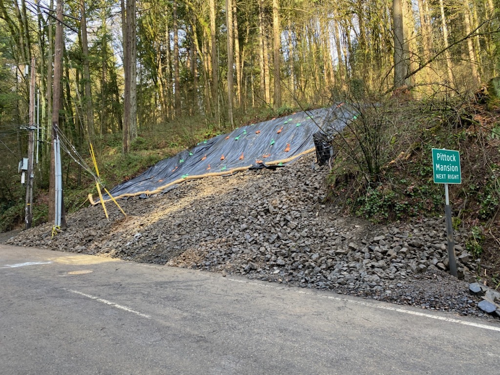 West Burnside rock on hill for slide for repair Jan 2021