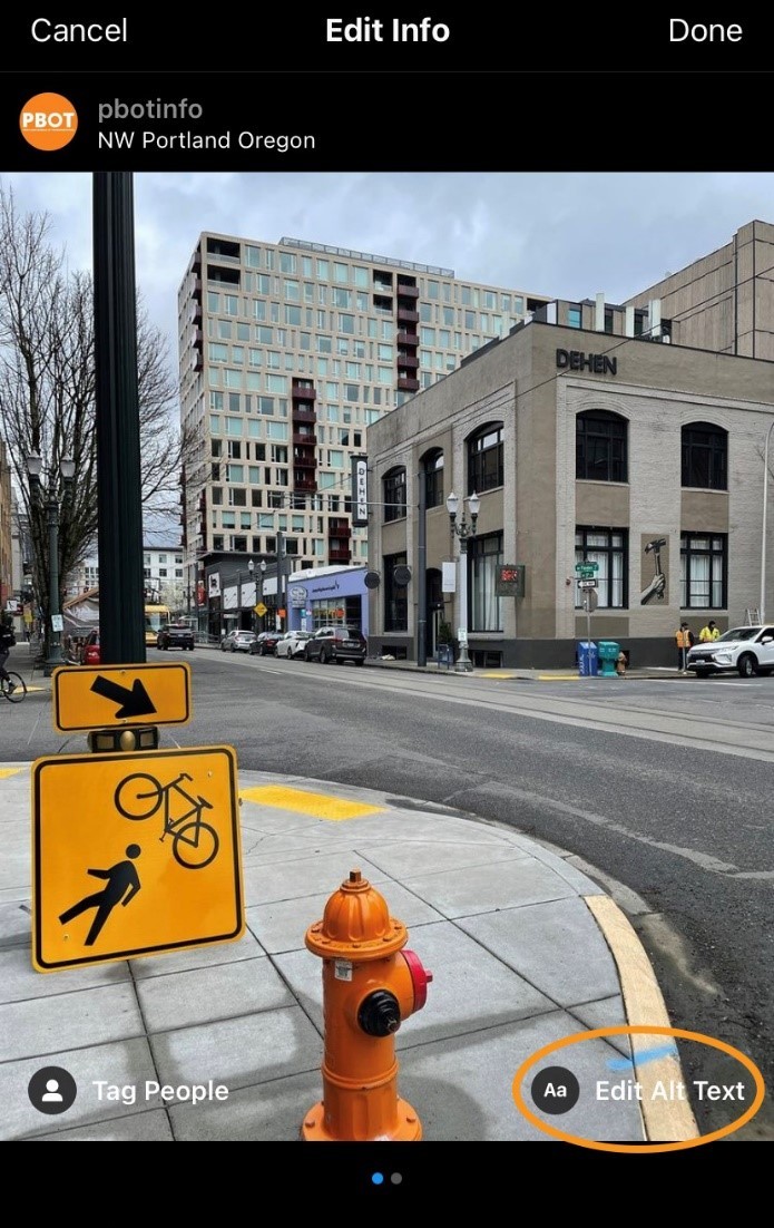 Screenshot of the same PBOT post on Instagram