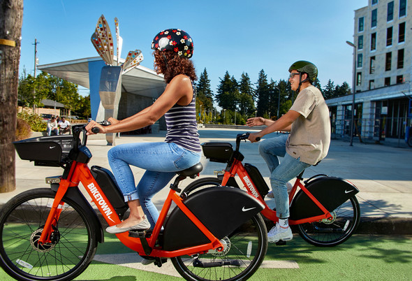 People riding new BIKETOWN bikes