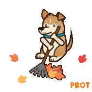 illustration of dog raking leaves with PBOT logo