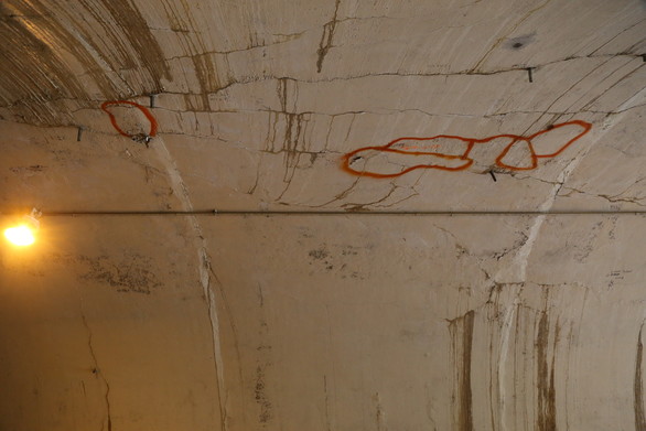 Photo of cracking one of the Cornell Tunnels, prior to repairs