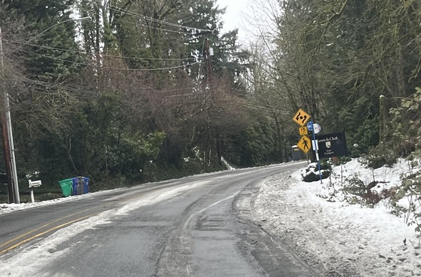 SW Terwilliger Boulevard near the Lewis and Clark Law School was passable for people driving on Sunday morning, Feb. 26.