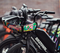 Detail of a Biketown Earth Day bike in April 2023