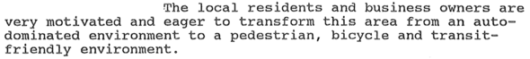 Excerpt from a letter that says community members are eager to transform neighborhood into an active transportation-friendly place.