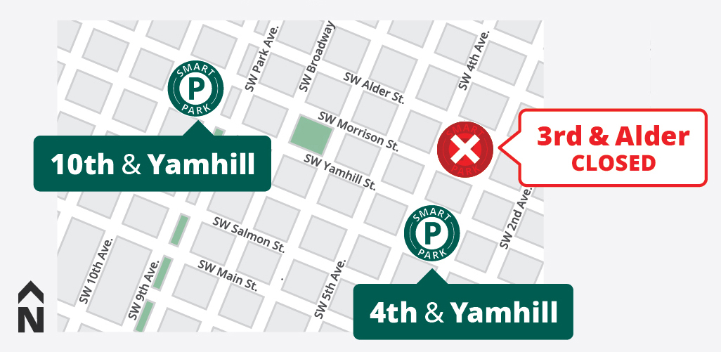 SmartPark 3rd and Alder Closure Map