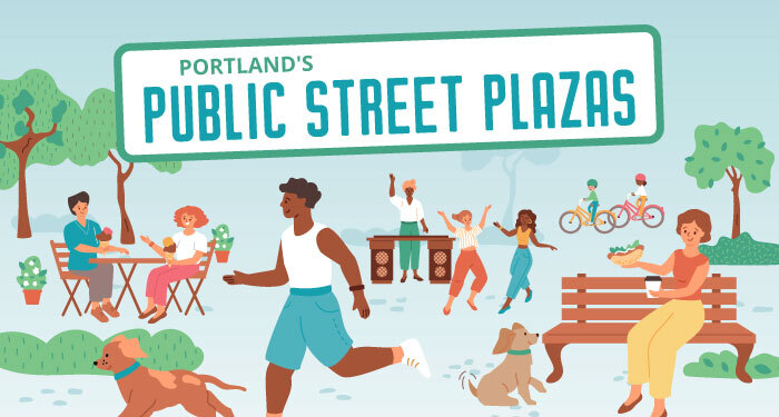 Portland's Public Street Plaza - illustrated banner