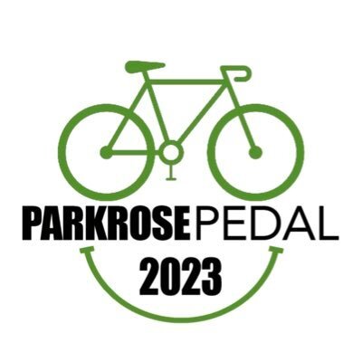 A dark green bicycle with a smile between black text that reads, "Parkrose Pedal 2023"