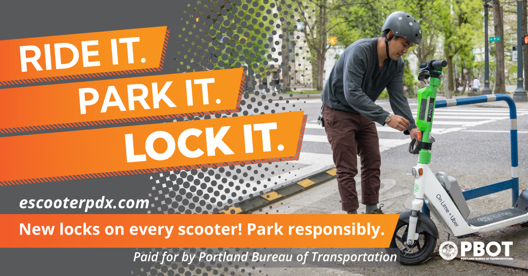 Ride it, Park it, Lock it campaign image for bus bench