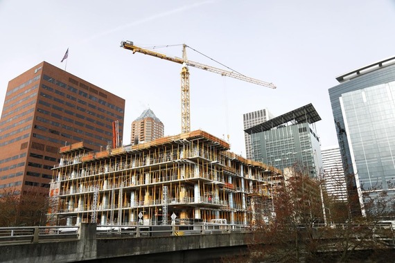 Construction crane over new Multnomah County Courthouse
