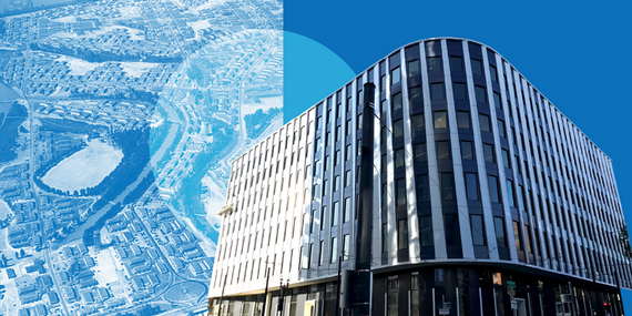 BPS - Vanport Building with aerial image of the Vanport neighborhood in the background