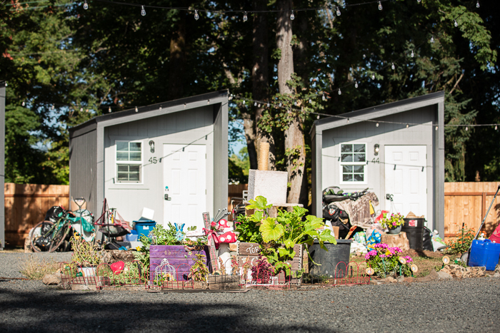 Image of garden in front of sleeping units at Peninsula Park Safe Rest Village