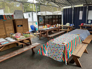 Tables set for celebrating at Sunderland RV Safe Park's 1 year anniversary celebration