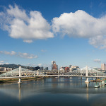 Tilikum Crossing and Willamette River with blue sky