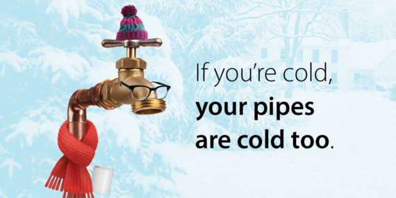 Cold water spigot with scarf, stocking cap. mug and glasses