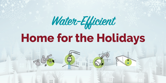 Water-efficient home for the holidays graphic with different water fixtures