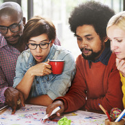Stock photo of diverse people meeting