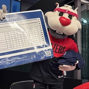 Trail Blazer mascot Blaze holds a ranked-choice voting ballot