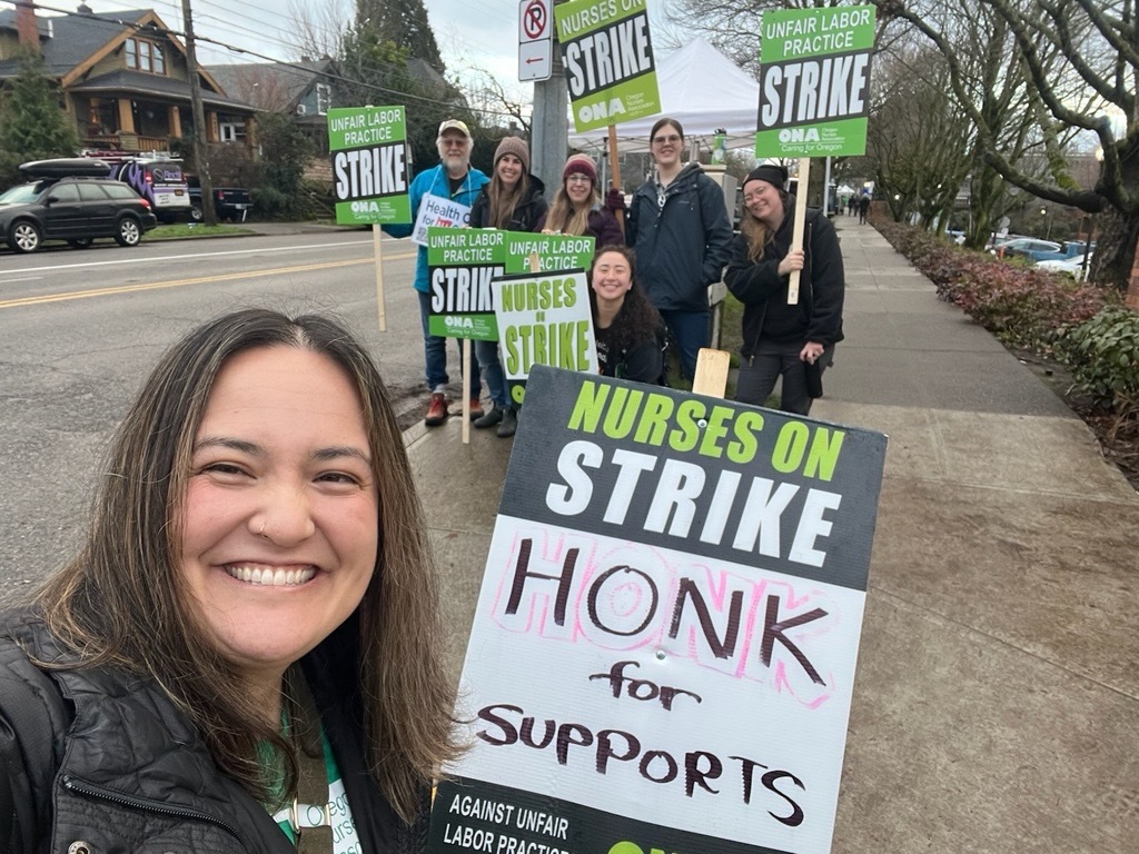 Visiting Providence healthcare workers on strike. "Nurses on Strike Honk for Support!"