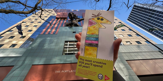 Arts Tax mailer with Portlandia statue