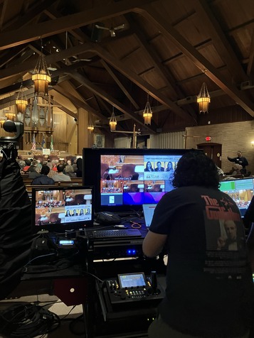 Screens and audience in large church