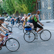 Group bike ride through downtown Portland