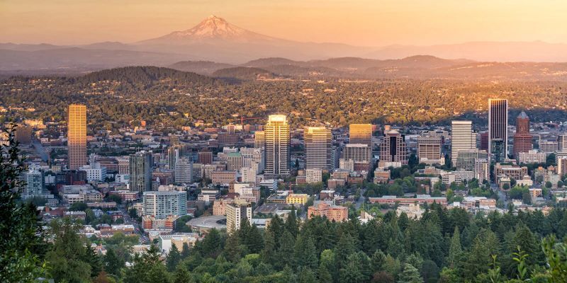 BPS - skyline of downtown with Mt. Hood in background